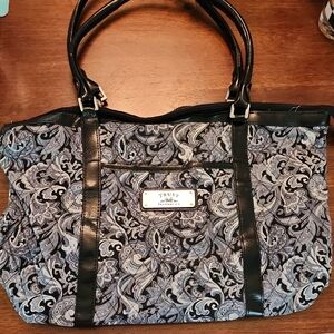Black and Gray Tote Bag with Elegant Paisley Design